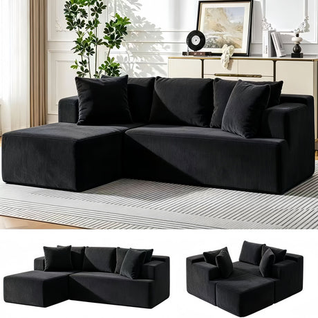 Couch Modular Sectional 3 Seater Sofa L-Shaped Black,81