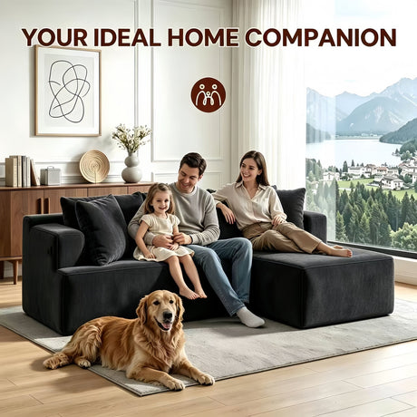 Couch Modular Sectional 3 Seater Sofa L-Shaped Black,81