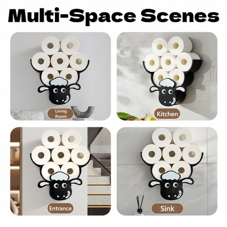 Creative Sheep Toilet Paper Holder, Wall-Mounted Metal Tissue Storage Rack, Punch-Free Easy Installation Paper Towel Holder, Funny Home Decor for Bathroom