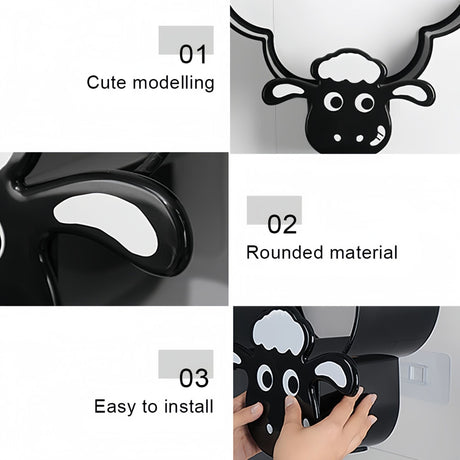 Creative Sheep Toilet Paper Holder, Wall-Mounted Metal Tissue Storage Rack, Punch-Free Easy Installation Paper Towel Holder, Funny Home Decor for Bathroom