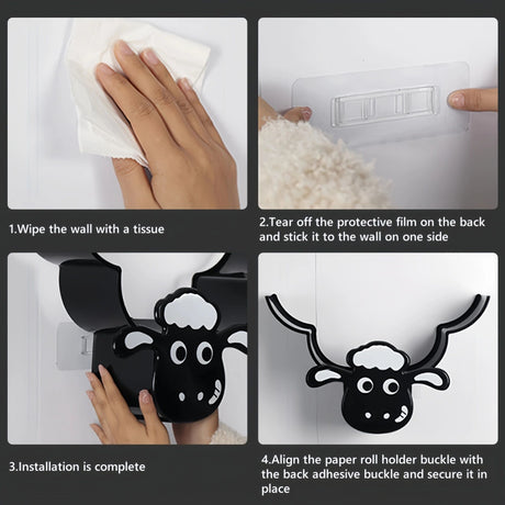 Creative Sheep Toilet Paper Holder, Wall-Mounted Metal Tissue Storage Rack, Punch-Free Easy Installation Paper Towel Holder, Funny Home Decor for Bathroom