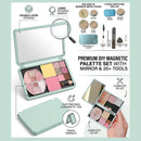 Portable Magnetic Makeup Palette With Mirror, Double-sided Folding, Refillable Eyeshadow Palette with Lid, DIY Eyeshadow Pan Dispensing Storage Box for Lipstick Blush Powder