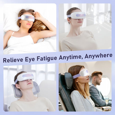 Eye Massager with Nano Mist Moisturising, Dry Eyes, Dark Circles, Heated Eye Mask with 8 Acupoint Massage, Rechargeable Bluetooth Music Eye Care Device for Relaxation Improve Sleeping