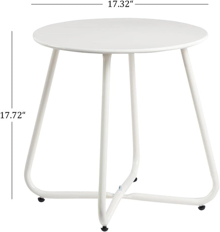 Metal Outdoor Side Table – Round Patio Table, Rust-Resistant Small End Coffee Table for Balcony, Garden, Porch, Living Room & Bedroom – Portable Accent Table for Indoor Outdoor Use, White