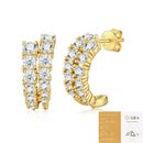 Double-Row Moissanite C-Shaped Earrings in 18K Gold Plated 925 Silver, Brilliant Sparkle for Everyday Elegance and Formal Occasions, Hypoallergenic and Tarnish-Resistant Jewelry with VVS Clarity Stones (Moissanite, Premium S925)