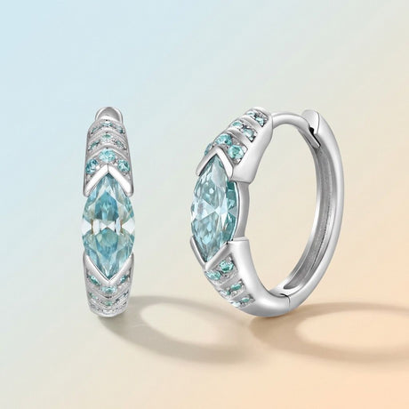 Elegant Ear Cuff with Teal Marquise Moissanite and 925 Silver Finish, Hypoallergenic and Tarnish-Resistant for Daily Wear and Light Formal Occasions, Featuring a Brilliant 38-Stone Setting for a Luxurious Sparkle (Moissanite, Premium S925)