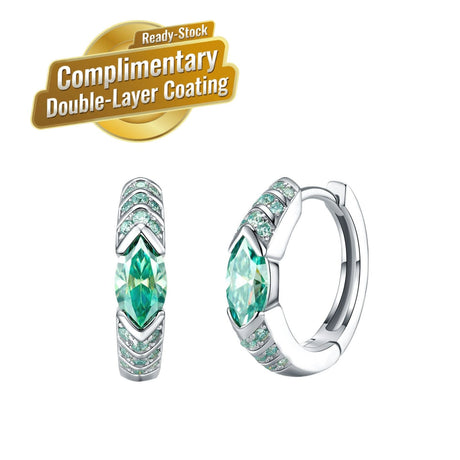 Elegant Ear Cuff with Teal Marquise Moissanite and 925 Silver Finish, Hypoallergenic and Tarnish-Resistant for Daily Wear and Light Formal Occasions, Featuring a Brilliant 38-Stone Setting for a Luxurious Sparkle (Moissanite, Premium S925)