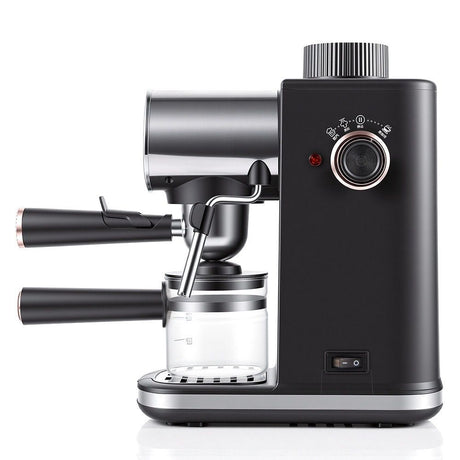Compact Semi-Automatic Espresso Coffee Machine with Milk Frother Wand, 5Bar Pressure Extraction System, Ideal for Home Kitchen and Small Office Use, Crafted with Stainless Steel and ABS Body in Sleek Dark Gray with Rose Gold Accents (Black)