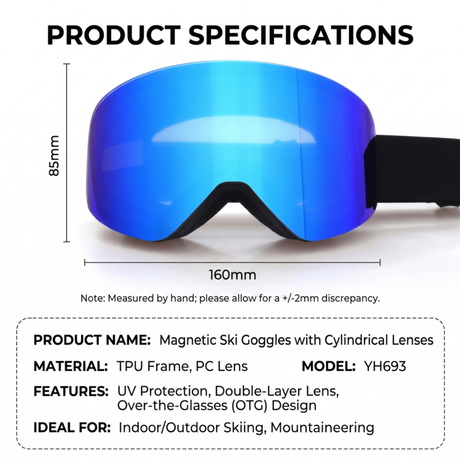 Magnetic Cylindrical Ski Goggles with UV400 Anti-Fog Dual-Lens, Impact-Resistant TPU Frame, Interchangeable Lens for Snow Sports, Includes Protective Case & Black Storage Bag (Purple)