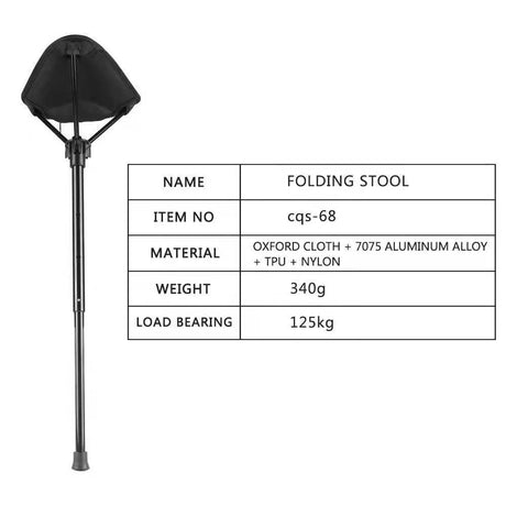 Ultra-Portable Folding Stool with Adjustable Height, Featherlight 340g Design, Load-Bearing 125kg, Ideal for Outdoor Hiking, Camping, Queueing, and On-the-Go Seating Solutions (Black)