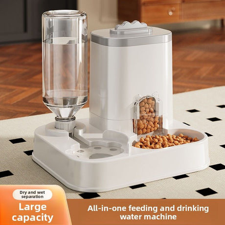 Automatic Pet Feeder and Water Dispenser Combo, 7-Day Capacity for Cats and Small Dogs, Self-Refilling Water Bowl with Gravity Flow, No Battery Needed, Modern White Design with Sturdy Base (Blue)