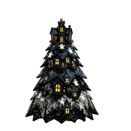 Spooky DIY Felt Halloween Tree Kit – Create a Whimsical Holiday Centerpiece with Pre-Cut Fabric, Plush Fill, and Adorable Ghostly Charms for Mantel, Desk, or Shelf Décor. (Ghost Castle)