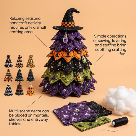 Spooky DIY Felt Halloween Tree Kit – Create a Whimsical Holiday Centerpiece with Pre-Cut Fabric, Plush Fill, and Adorable Ghostly Charms for Mantel, Desk, or Shelf Décor. (Large Spider)