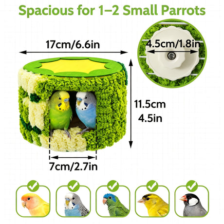 Cozy Hanging Bird Nest for Small Parrots – Warm, Soft, and Secure Hideaway with Removable Pad, Perfect for Budgies, Lovebirds, and Conures in Winter or Stress Relief (Green)