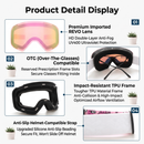 Kids Ski Goggles with Anti-Fog PC REVO Lens, UV400 Protection, Magnetic Quick-Change Lens, Compatible with Helmets & Eyeglasses, for Outdoor Snow Sports (OrangeRed)