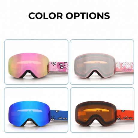 Kids Ski Goggles with Anti-Fog PC REVO Lens, UV400 Protection, Magnetic Quick-Change Lens, Compatible with Helmets & Eyeglasses, for Outdoor Snow Sports (Pink)