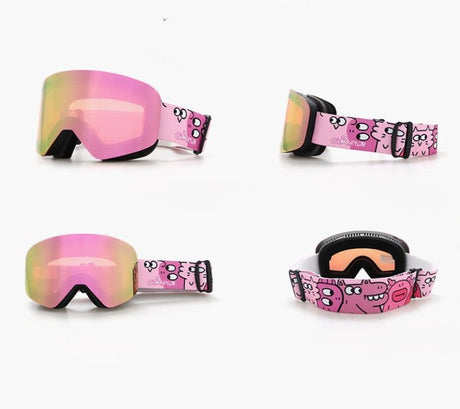 Kids Ski Goggles with Anti-Fog PC REVO Lens, UV400 Protection, Magnetic Quick-Change Lens, Compatible with Helmets & Eyeglasses, for Outdoor Snow Sports (Pink)