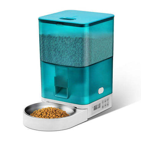 Smart Pet Feeder with WiFi and Button Control, 4L Automatic Cat and Dog Food Dispenser with Removable Stainless Steel Bowl, Ideal for Busy Owners, Travel, and Home Use (Cyan, WIFI Version)