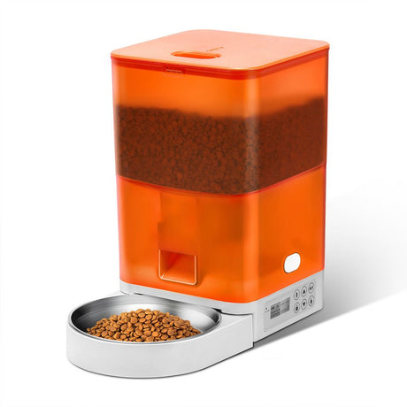 Smart Pet Feeder with WiFi and Button Control, 4L Automatic Cat and Dog Food Dispenser with Removable Stainless Steel Bowl, Ideal for Busy Owners, Travel, and Home Use (Orange, WIFI Version)