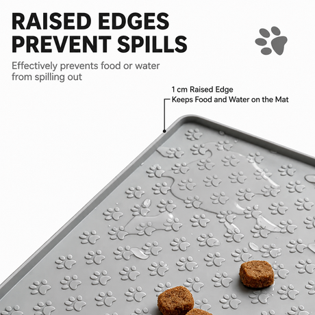 Whimsical Paw Print Silicone Pet Feeding Mat – Waterproof Non-Slip Cat and Dog Food Bowl Tray with Raised Edge, Keeps Floors Dry and Tidy During Mealtime (Grey, M（21.65*15.75in）)