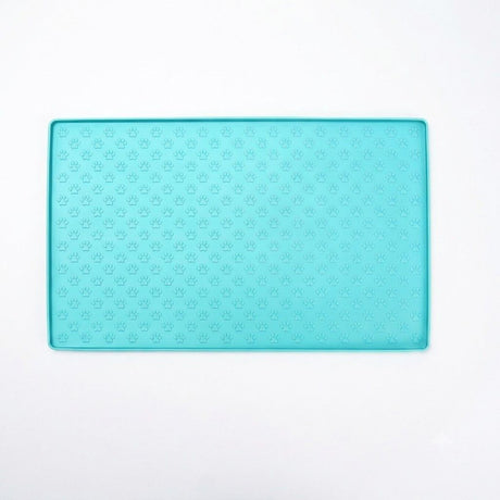Whimsical Paw Print Silicone Pet Feeding Mat – Waterproof Non-Slip Cat and Dog Food Bowl Tray with Raised Edge, Keeps Floors Dry and Tidy During Mealtime (Mint, M（21.65*15.75in）)
