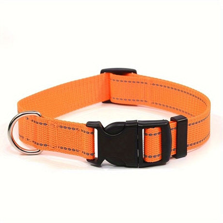 Reflective Dog Collar with Adjustable Nylon Webbing – Safe & Visible Pet Gear for Walks, Outdoor Adventures, and Nighttime Visibility (M, Red)