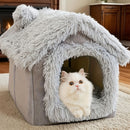 Plush Pet House with Detachable Cushion – Cozy, Warm, and Stylish Indoor Cat or Small Dog Bed – Soft Faux Fur Hideaway with Doorway – Perfect for Year-Round Comfort and Relaxation (L, Grey)