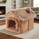 Plush Pet House with Detachable Cushion – Cozy, Warm, and Stylish Indoor Cat or Small Dog Bed – Soft Faux Fur Hideaway with Doorway – Perfect for Year-Round Comfort and Relaxation (L, Grey)