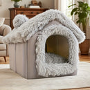Plush Pet House with Detachable Cushion – Cozy, Warm, and Stylish Indoor Cat or Small Dog Bed – Soft Faux Fur Hideaway with Doorway – Perfect for Year-Round Comfort and Relaxation (L, Grey)