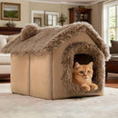 Plush Pet House with Detachable Cushion – Cozy, Warm, and Stylish Indoor Cat or Small Dog Bed – Soft Faux Fur Hideaway with Doorway – Perfect for Year-Round Comfort and Relaxation (M, Brown)