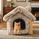 Plush Pet House with Detachable Cushion – Cozy, Warm, and Stylish Indoor Cat or Small Dog Bed – Soft Faux Fur Hideaway with Doorway – Perfect for Year-Round Comfort and Relaxation (S, Grey)