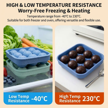 Create Soccer Ball Ice Cubes & Treats with This 9-Cavity Silicone Mold – Perfect for Chilling Drinks, Cocktails, or Baking Chocolate Desserts with a Fun 3D Sports Theme (Black)