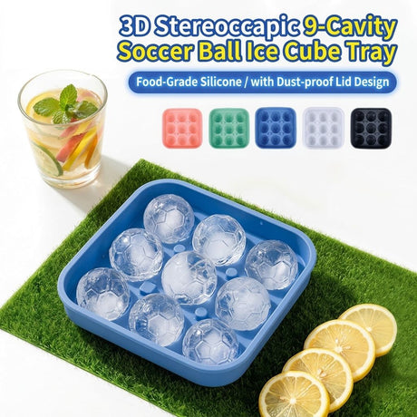 Create Soccer Ball Ice Cubes & Treats with This 9-Cavity Silicone Mold – Perfect for Chilling Drinks, Cocktails, or Baking Chocolate Desserts with a Fun 3D Sports Theme (White)