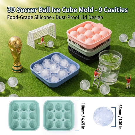 Create Soccer Ball Ice Cubes & Treats with This 9-Cavity Silicone Mold – Perfect for Chilling Drinks, Cocktails, or Baking Chocolate Desserts with a Fun 3D Sports Theme (White)