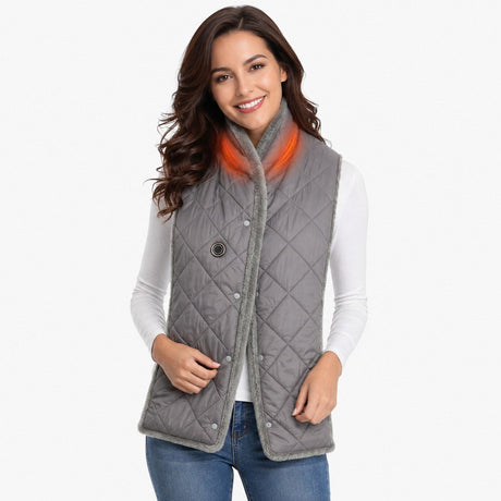 Stay Warm Anywhere with This USB-Powered Heated Scarf, Featuring Five Adjustable Heat Levels, Plush Fleece Lining, and a Versatile Snap-Button Design That Transforms into a Shawl or Wrap for Ultimate Cold-Weather Comfort (Grey, Short)