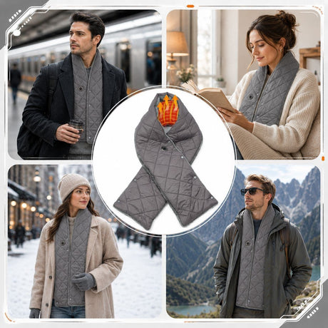 Stay Warm Anywhere with This USB-Powered Heated Scarf, Featuring Five Adjustable Heat Levels, Plush Fleece Lining, and a Versatile Snap-Button Design That Transforms into a Shawl or Wrap for Ultimate Cold-Weather Comfort (Grey, Short)