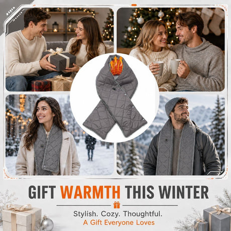 Stay Warm Anywhere with This USB-Powered Heated Scarf, Featuring Five Adjustable Heat Levels, Plush Fleece Lining, and a Versatile Snap-Button Design That Transforms into a Shawl or Wrap for Ultimate Cold-Weather Comfort (Grey, Short)
