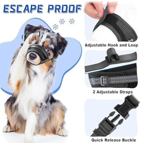 Soft Breathable Mesh Dog Muzzle for Small Medium Large Dogs, Adjustable Anti-Biting Barking Chewing Muzzle for Walking, Training, and Grooming (L, Black)