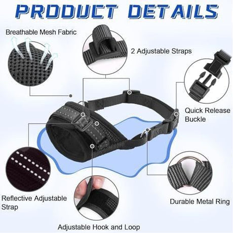 Soft Breathable Mesh Dog Muzzle for Small Medium Large Dogs, Adjustable Anti-Biting Barking Chewing Muzzle for Walking, Training, and Grooming (M, Black)