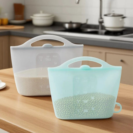 Reusable Silicone Food Storage Bag with Convenient Carry Handle, Leakproof Seal, 1000ml Capacity — Ideal for Storing Snacks, Grains, Fruits, Veggies, and More in Fridge, Freezer, or On-the-Go (Blue)