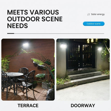 Solar Powered Motion Sensor Wall Light with Dual-Head LED Spotlight, IP65 Waterproof Outdoor Security Lamp for Patio, Doorway, Stairs, and Building Exterior, Auto On/Off at Dusk, 4 Adjustable Lighting Modes, Energy-Efficient and Weather-Resistant (3PCS)