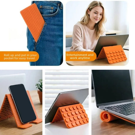 Versatile Foldable Silicone Suction Stand – Universal Adhesive Grip Pad for Phone, Tablet, and Laptop, Bendable Multi-Surface Mount for Desk, Mirror, Gym, and Travel (Mint)