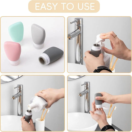 Travel-Friendly Silicone Dispensing Bottle Set for Toiletries, Leak-Proof Refillable Containers for Shampoo, Conditioner, Lotion, and Skincare – Lightweight, Squeezable, and TSA-Approved Carry-On Essentials (B)
