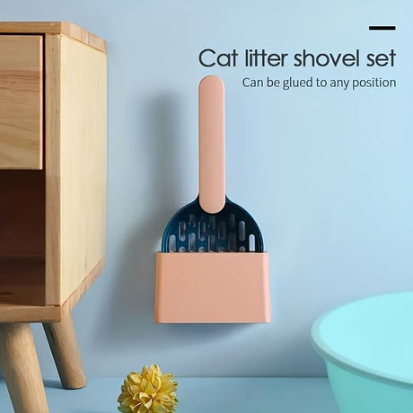 Colorful Cat Litter Scoop Set with Wall-Mountable Storage Base for Easy Cleaning and Organization (Green)