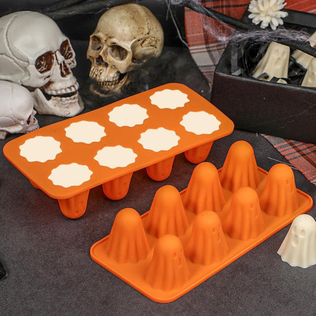 Spooky Halloween Ghost Silicone Mold – Create 8 Adorable Ghost-Shaped Chocolates, Jell-O Shots, Ice Cubes and Party Treats with Non-Stick Flexibility for Festive Kitchen Fun (1PCS)