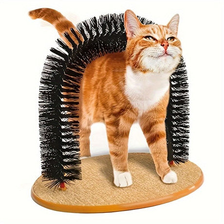 Cat Arch Groomer & Self-Scratching Toy – Interactive Massage, Brushing, and Play Station with Hanging Catnip Mouse for Indoor Cats