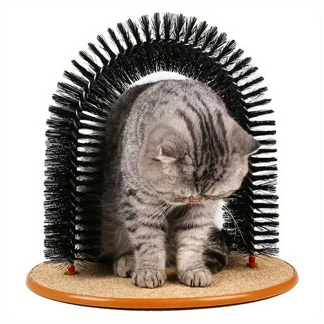 Cat Arch Groomer & Self-Scratching Toy – Interactive Massage, Brushing, and Play Station with Hanging Catnip Mouse for Indoor Cats
