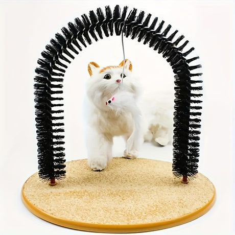 Cat Arch Groomer & Self-Scratching Toy – Interactive Massage, Brushing, and Play Station with Hanging Catnip Mouse for Indoor Cats