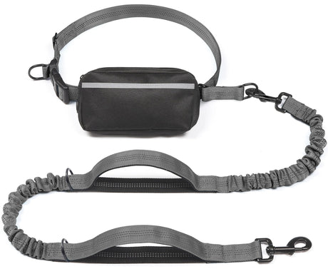 Hands-Free Dog Leash Set with Waist Belt and Storage Pouch, Shock-Absorbing Bungee Leash for Jogging, Walking, and Outdoor Adventures, Reflective Safety Design for Night Use (DarkGreen)