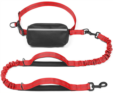 Hands-Free Dog Leash Set with Waist Belt and Storage Pouch, Shock-Absorbing Bungee Leash for Jogging, Walking, and Outdoor Adventures, Reflective Safety Design for Night Use (Green)